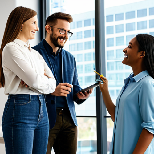A diverse group of four professional software developers and UX designers, two men and two women, actively collaborating around a large, interactive digital whiteboard, sketching user flows and discussing ideas with focused expressions. They are wearing modest, professional business casual attire. The setting is a bright, modern, collaborative tech office space with ergonomic furniture and large windows. Fully clothed, appropriate attire, modest clothing, professional dress, safe for work, appropriate content, family-friendly. Perfect anatomy, correct proportions, natural pose, well-formed hands, proper finger count, natural body proportions. Professional photography, high resolution, soft studio lighting, clean sharp focus, cinematic quality.