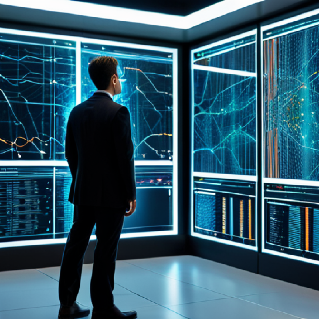 A professional data scientist, fully clothed in a modest business suit, stands in a modern, high-tech server room, observing a holographic display that visualizes complex data patterns and AI-driven insights. The environment is sleek and futuristic, featuring glowing data streams and subtle neural network patterns, emphasizing innovation and intelligent decision-making. The individual demonstrates perfect anatomy, correct proportions, and a natural pose. This scene is safe for work, appropriate content, and captured with professional photography for high quality.