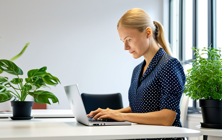 가치중심 기술 선택을 위한 체크리스트 - Sustainable Office Tech**

"A bright, modern Swedish office.  A woman in professional dress uses a s...