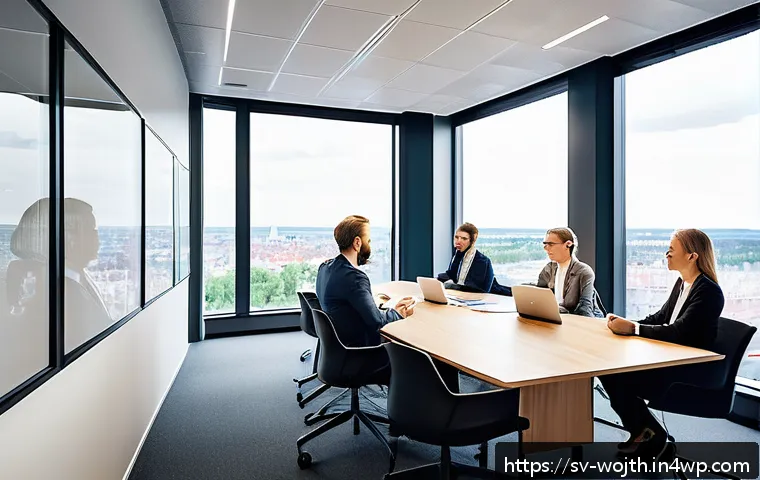 가치중심 기술 선정 시 피해야 할 오류 - A modern Scandinavian office scene depicting a diverse team of business professionals engaged in a d...