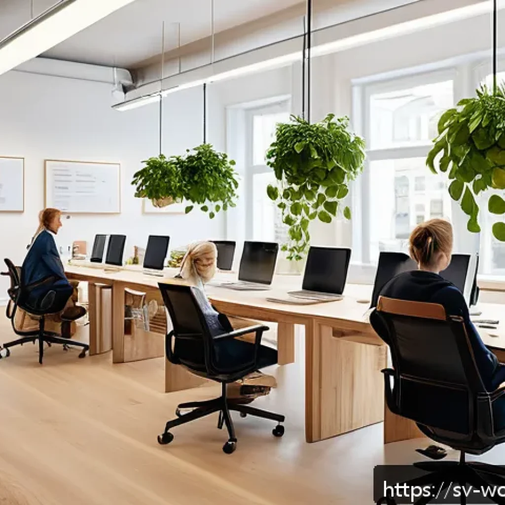 가치중심 기술의 다각화 전략 - A modern Scandinavian office environment with a diverse team of professionals engaged in an ethical ...