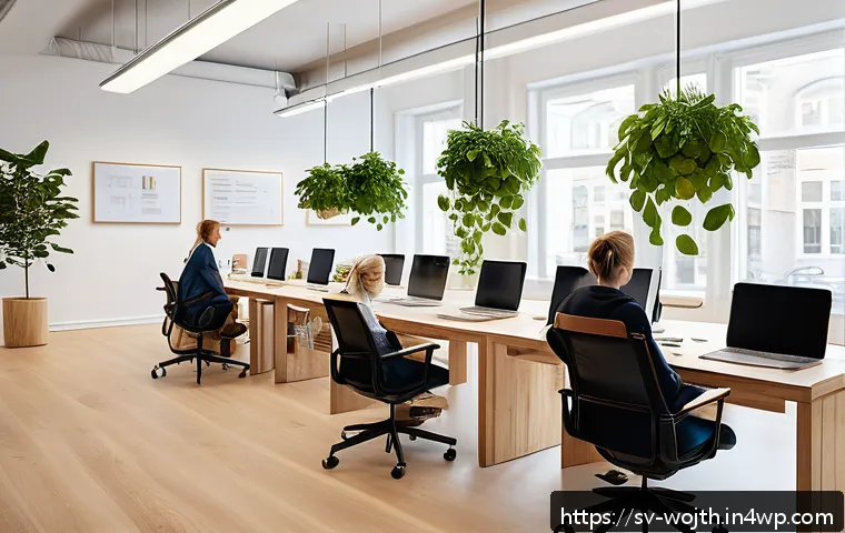 가치중심 기술의 다각화 전략 - A modern Scandinavian office environment with a diverse team of professionals engaged in an ethical ...