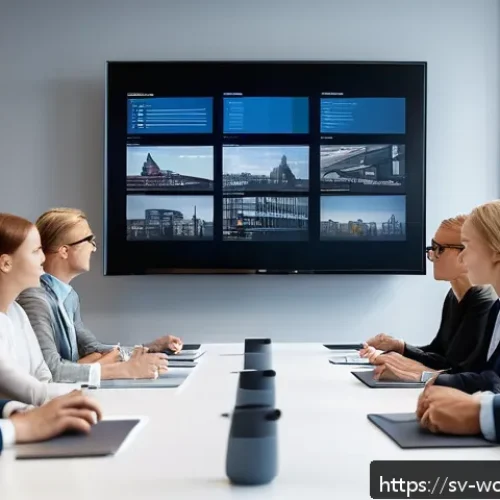 Home 33 가치중심 기술 선택과 비용 관리 - A modern office meeting room in Stockholm with a diverse group of professionals gathered around a ta...