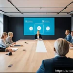 Home 20 가치중심 기술 도입 시 고객 요구 사항 파악 - A modern corporate meeting room scene showing a diverse group of professionals engaged in active lis...