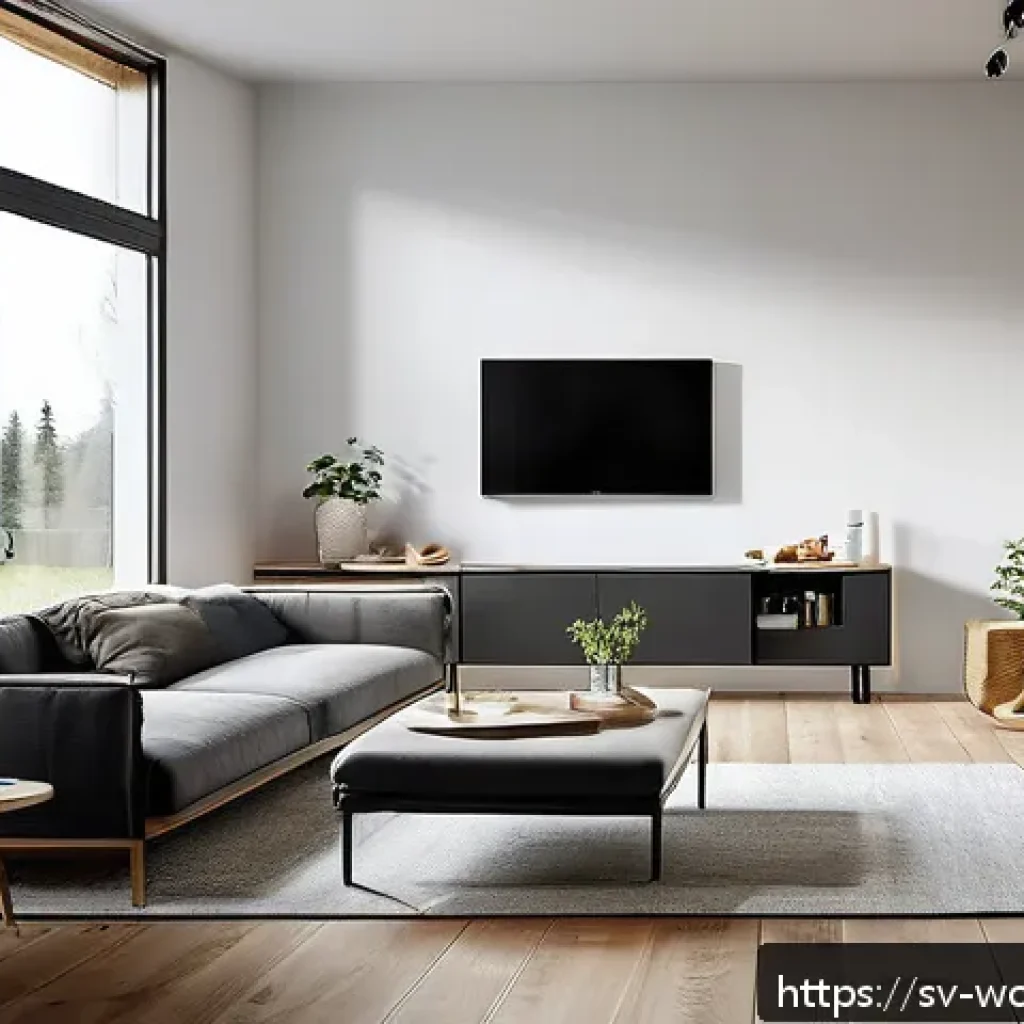 가치중심 기술 선택의 전략적 접근 - A modern Scandinavian-style living room featuring smart home technology designed for energy efficien...