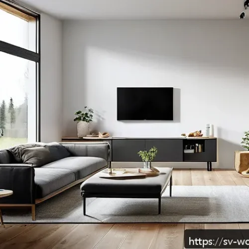 Home 31 가치중심 기술 선택의 전략적 접근 - A modern Scandinavian-style living room featuring smart home technology designed for energy efficien...