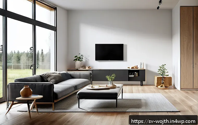 가치중심 기술 선택의 전략적 접근 - A modern Scandinavian-style living room featuring smart home technology designed for energy efficien...