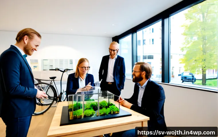 Home 17 가치중심 기술과 기업의 사회적 책임 - Photorealistic Nordic technology company meeting in a bright Stockholm-style glass office, diverse p...